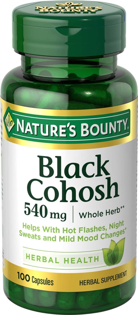 Nature 's Bounty Black Cohosh Raot Pills and Herbal Health Supplement, Natural Menopauza Support, 540 mg, 100 kapsułki