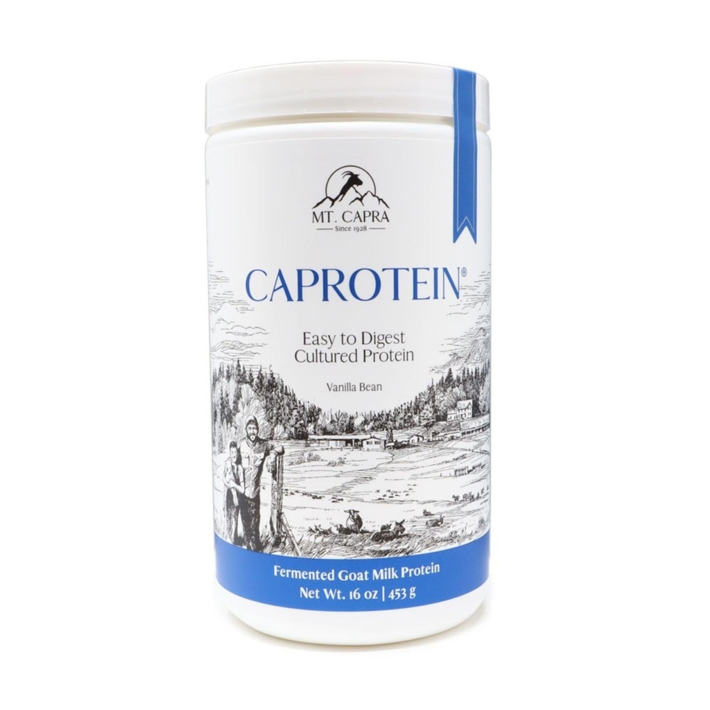 Mt. Capra Caprotein Sign 124; Koncentrat białkowy kazeiny, Sfermentowane białko mleka koziego pochodzące z koziego kozła pastewnego, niezwykle łatwe do przetrawienia w organizmie 124; Vanilla Bean Sign 124; 23 Sługi - 16 oz