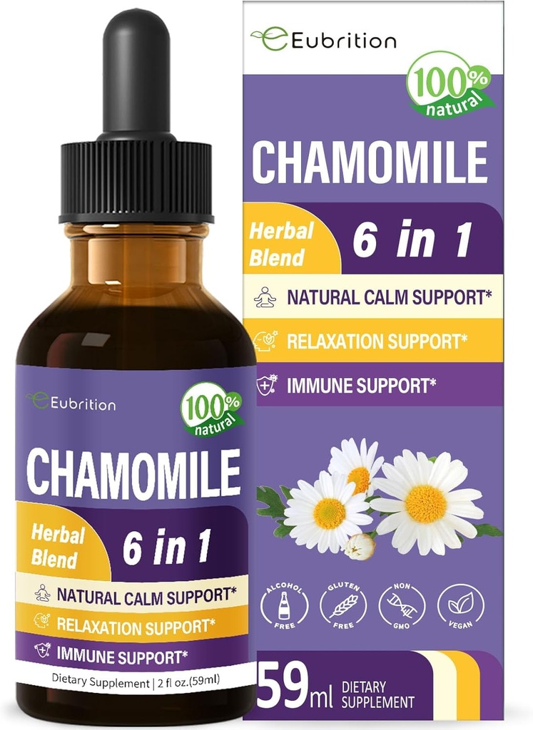 Rumianek ziołowy ekstrakt krople, Natural Calm Herbal Tincture Supplement w / Kwiat Pasji, St. John 's dziurawiec, Lavender, Reishi, & Echinacea dla Relaxation Support & Wsparcie immunologiczne. 2oz