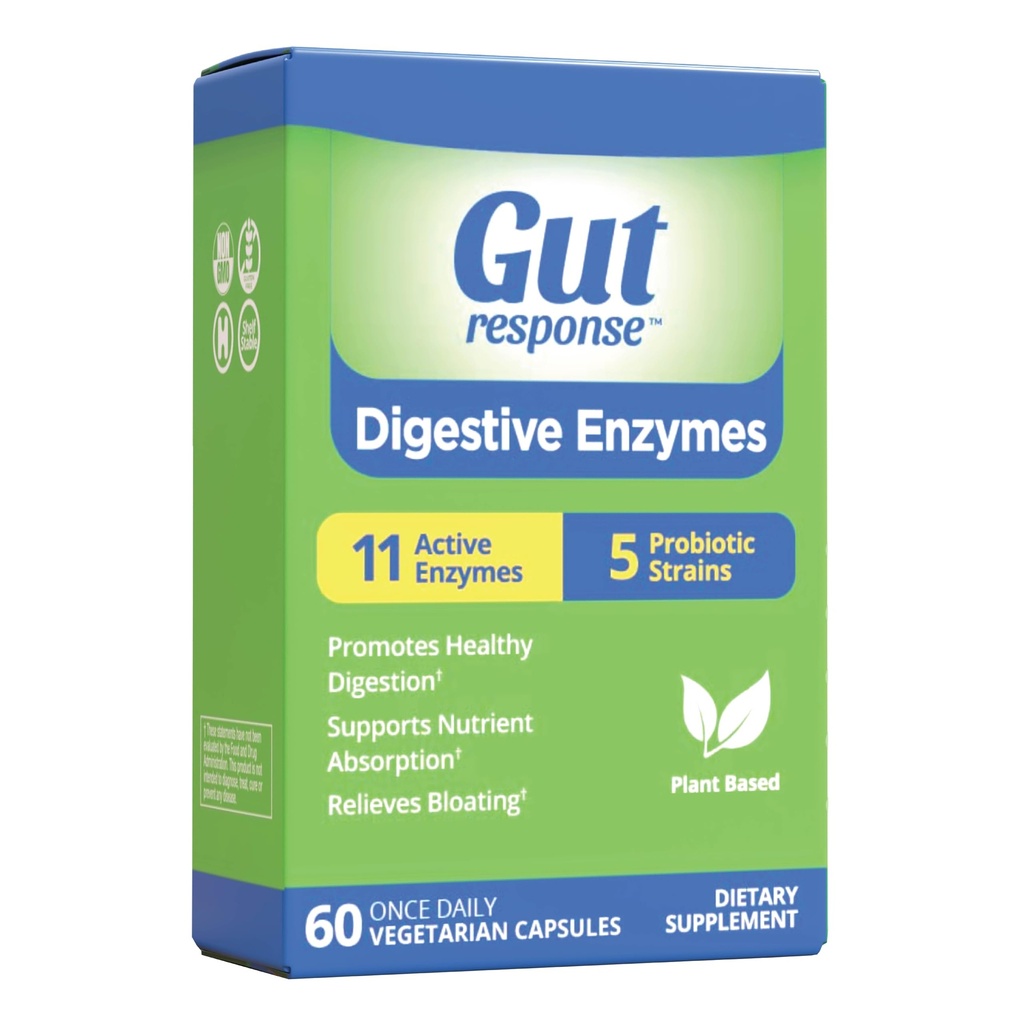Enzymy trawienne, Wspomaganie trawienne, Relieves Bloating, 5 Struny probiotyczne, 11 Aktywne enzymy, 60 Kapsułki