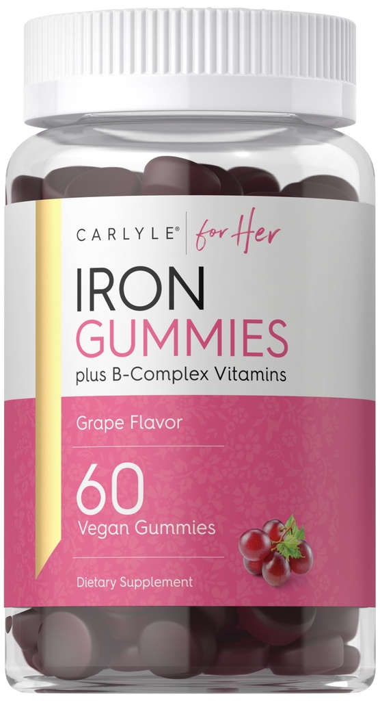 Carlyle Żelazne Gummeje XI124; Plus B- Complex Vitamins XI124; 60 Wegańskie Gummeje XI124; Grape Flavor XI124; Non- GMO, Gluten Free Supplement