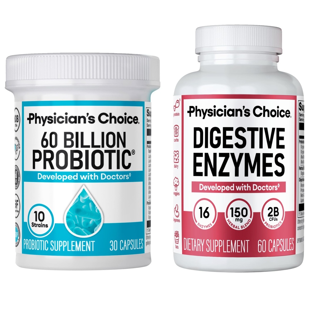 Choice lekarza - Optimal Gut Health Bundle: 60 Miliard Probiotyki + Enzymy Digestive dla Digestive Comfort i Wsparcie immunologiczne
