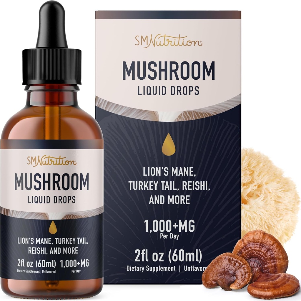 Mushrooms Liquid Drops Complex: 124; Lions Mane Supplement with Turkey Tail Mushroom, Reishi, Shiitake & More: 124; Support Cognitive Function, Memory & Focus Equipment 124; Non-GMO, Soyfree: 124; 2 Fl Oz, 60 Służenie