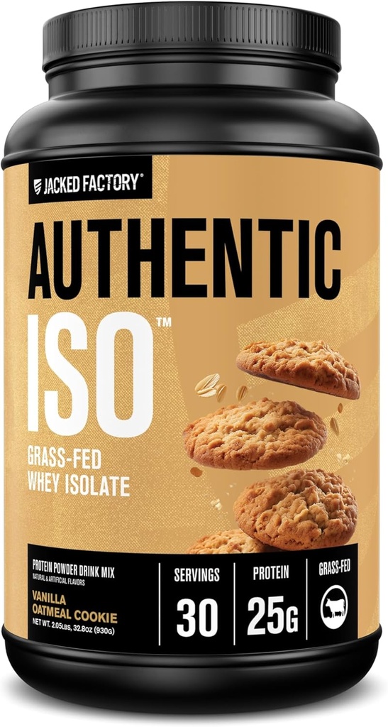 Jacked Factory Autentic ISO Grass Fed Protein Serwatka Isolate Powder - Niskie węglowodany, Non-GMO Muscle Building Protein w / No Fillers, Post Workout Recovery, Vanilla Oatmeal Cookie
