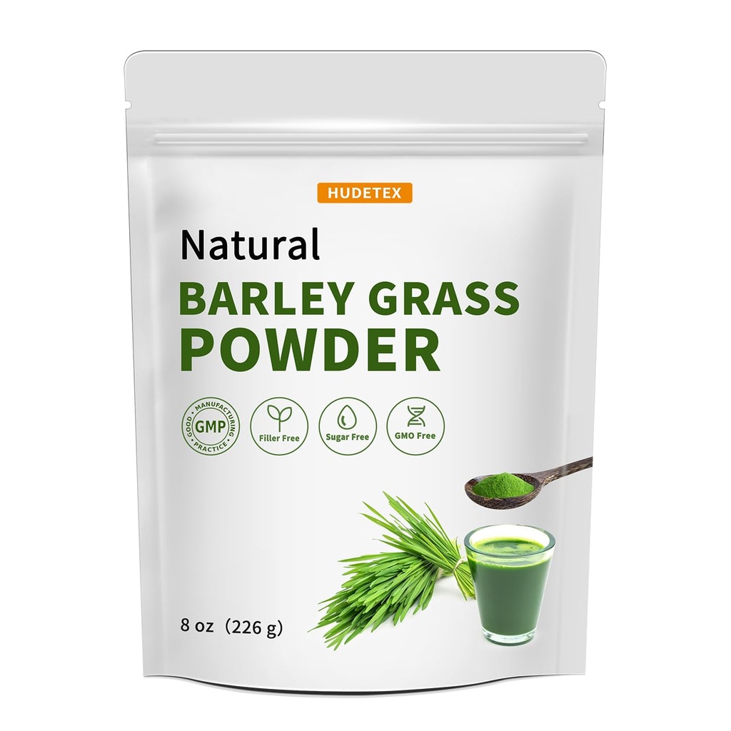 Barley Grass Juice Powder ，Rich in Chlorophyll & Natural Nutrients, Barley Grass Powder - Resealable Bag, Vegan, Non-GMO, Gluten-Free, Sugar-Free，8 oz