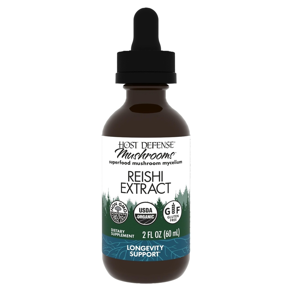 Host Defense Reishi Extract - Heart & Immune Health Supplement - Mushroom Supplement to Supplement to Support Energy & Vitality - Reishi Supplement to Aid Total Well- Being - 2 fl oz (60 Servings) *