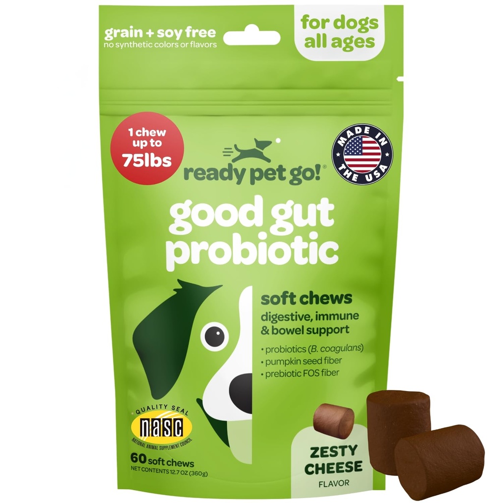 Probiotyczne żucia dla psów Gut Health 124; Smaczne pre i probiotyki dla psów Digestive Health z dyni Probiotyki psów i enzymów trawiennych 124; NASC Certified & Made in The USA