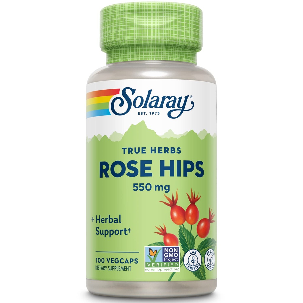 SOLARAY Rose HIPS Owoce 550mg do 124; Zdrowa skóra, łączenia i funkcje immunologiczne Wsparcie 124; Źródło witaminy C & Bioflavonoids do 124; Non-GMO & Vegan do 124; 100 VegCaps