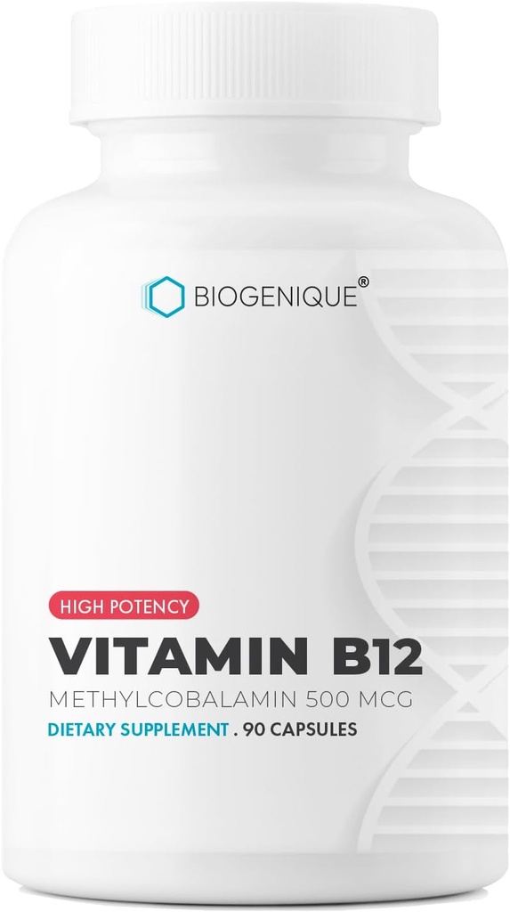 Witamina B12 - jako Metylokobalamina wspomaga metabolizm energii, zdrowie układu nerwowego, Funkcję komórek krwi i metylację - Nie ZGM, Bez glutenu, Suplement witaminy, 90 Kapsułki