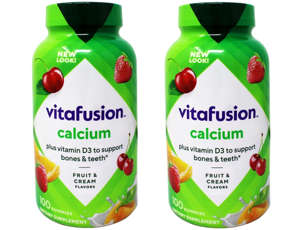 VitaFusion Wapń 500 mg Suplement diety Gumumie Naturalne owoce i smaki śmietankowe - 100 ct, Opakowanie 2