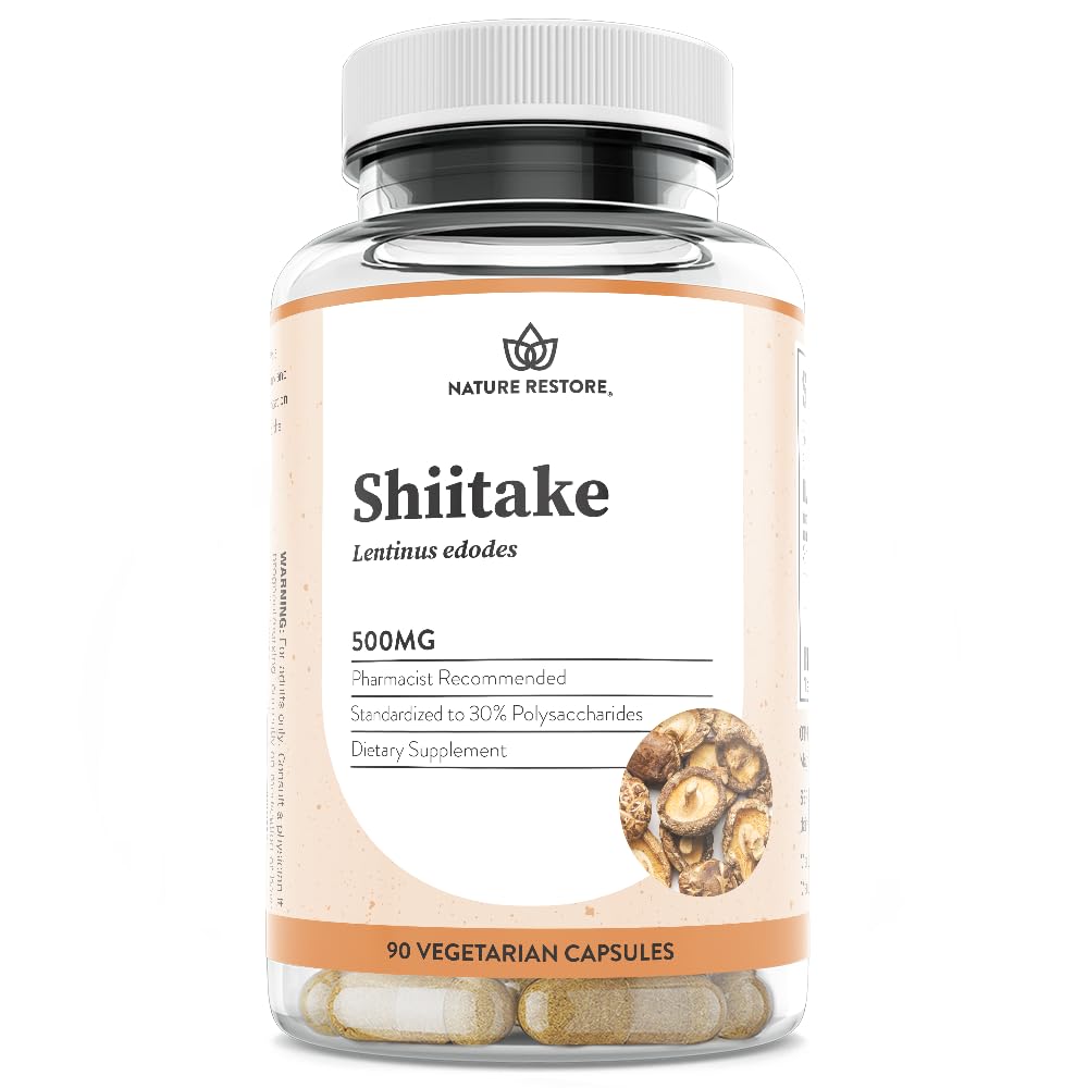 Nature Restore Shiitake Mushroom Extract Supplement, 90 Kapsułek, Wysokie 30% Stężenie polisacharydu, Non-GMO, Gluten Free