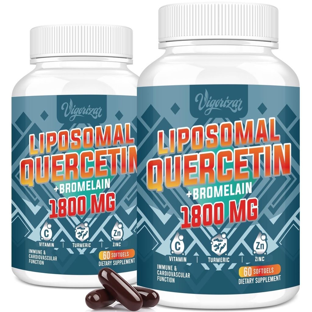 Liposomal Quercetin Phytosome, Quercetin with Bromelain, Cynk & Witamina C, Bioactive Phytosome Complex, 20X Wyższa Absorpcja - 120 Softgels
