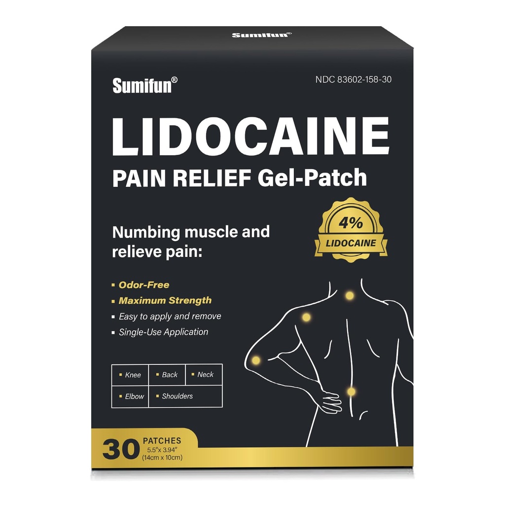 Sumifun Lidocaine Patches Maximum Strength - 30 Counts Pain Relief Patch for Back Aches Muscle Soreness Stiff Neck Joint Pain Topical Analgesic (Large, Count, 30)