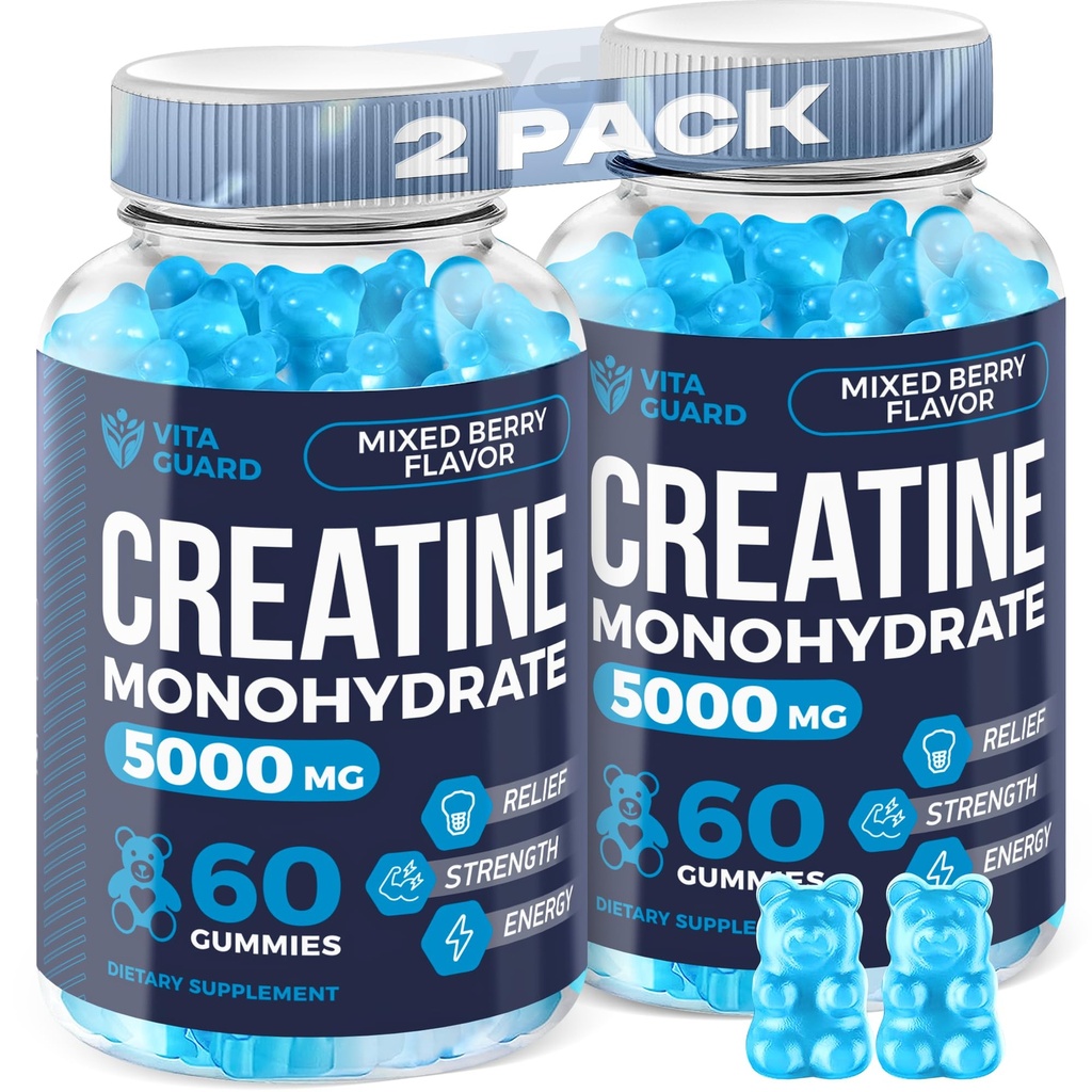 5000mg Jednowodzian Gummii Kreatywnych Formuła dla mężczyzn i kobiet Ultimate Muscle Builder, Energy Booster & Pre- Workout Supplement (2 Pack)