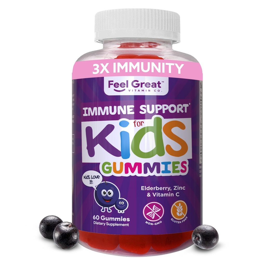 Poczuj wielkie wsparcie immunologiczne dla dzieci 124; Witamina C Cynk & Gummies elderberry 124; Sambucus Nigra Immunitet Multiwitamina 124; Wegetariański 124; 60 Day Supply