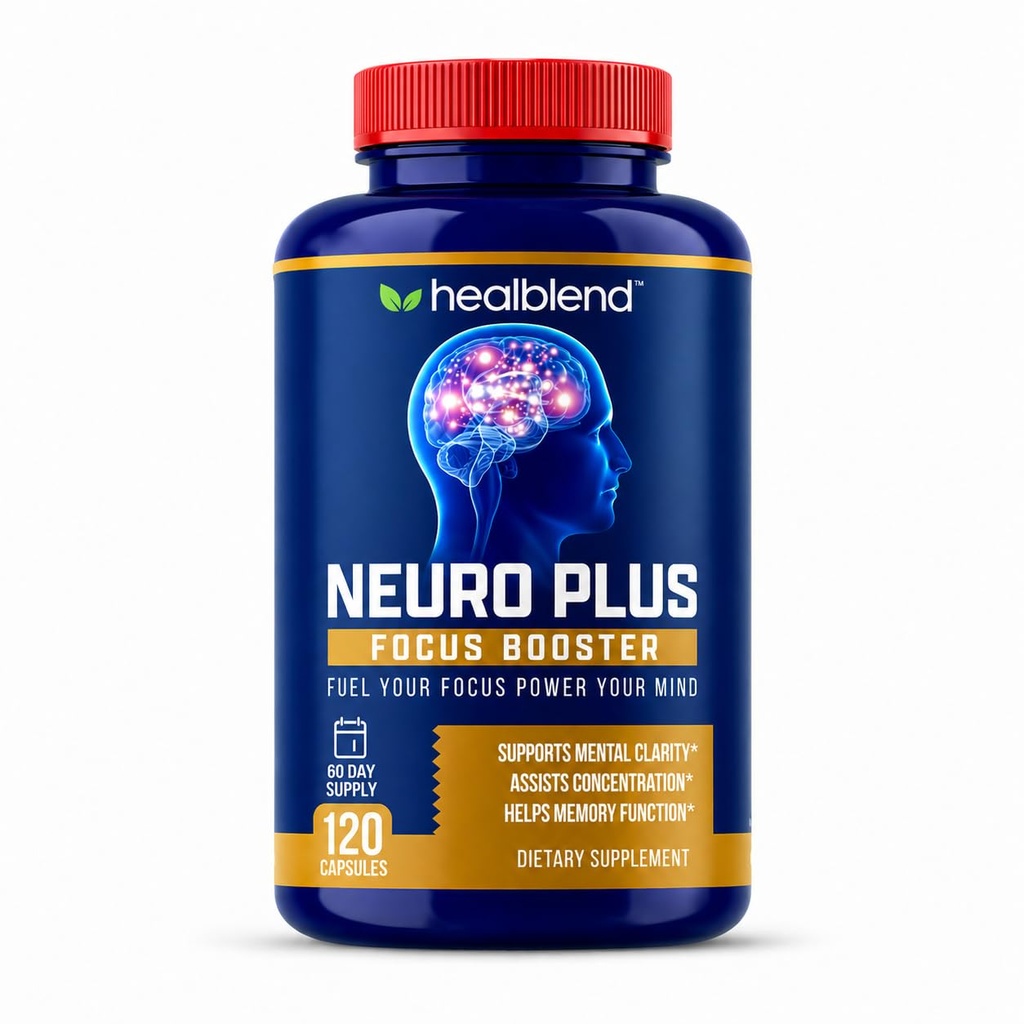 healmix Neuro Plus Focus Booster - Advanced Brain Supplement z witaminą B6, B12, Folate - Poprawia pamięć, koncentrację, mentalną klarowność i funkcje poznawcze - 120 kapsułek