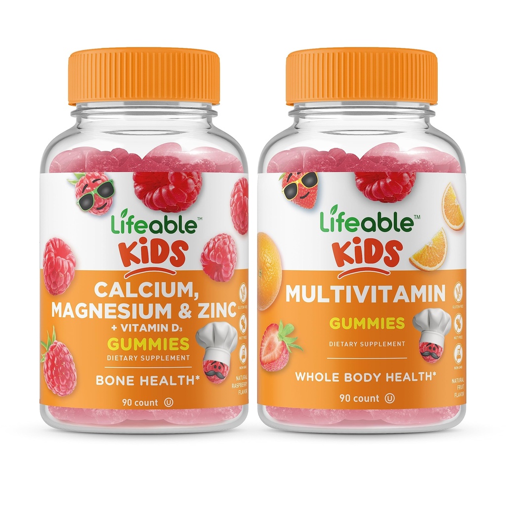 Lifeable Wapnia Magnezu i cynku Dzieci + Multivitamin Dzieci, Gummies Bundle - Great Desting, Suplement witaminy, Gluten Free, GMO Free, Gummy do żucia