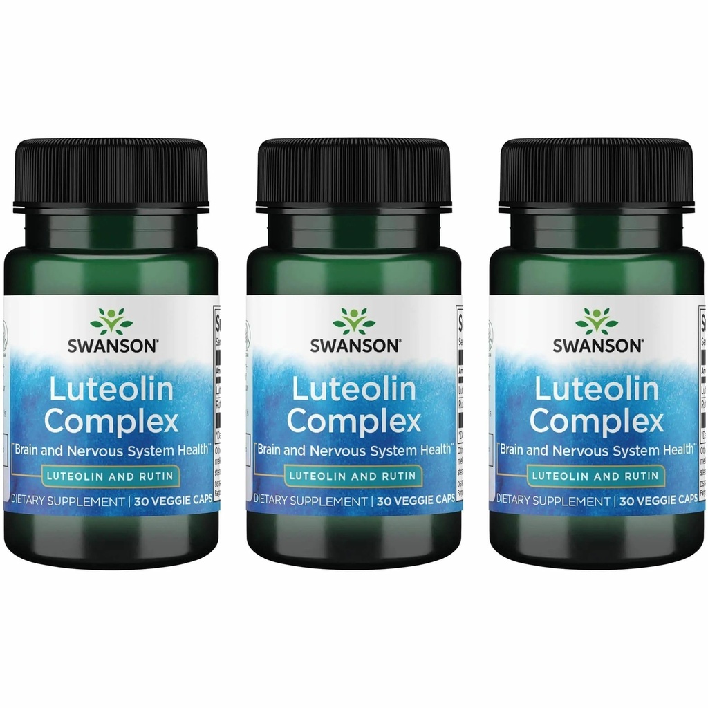 Swanson Luteolin Complex w / Rutin - Suplement do Wspomagania Mózgu Promowanie Pamięci, Nastrojów i Zdrowia Kognitywnego - Naturalna formuła, aby pomóc utrzymać system nerwowy - (30 Kapsułki wegetariańskie) 3 Pack