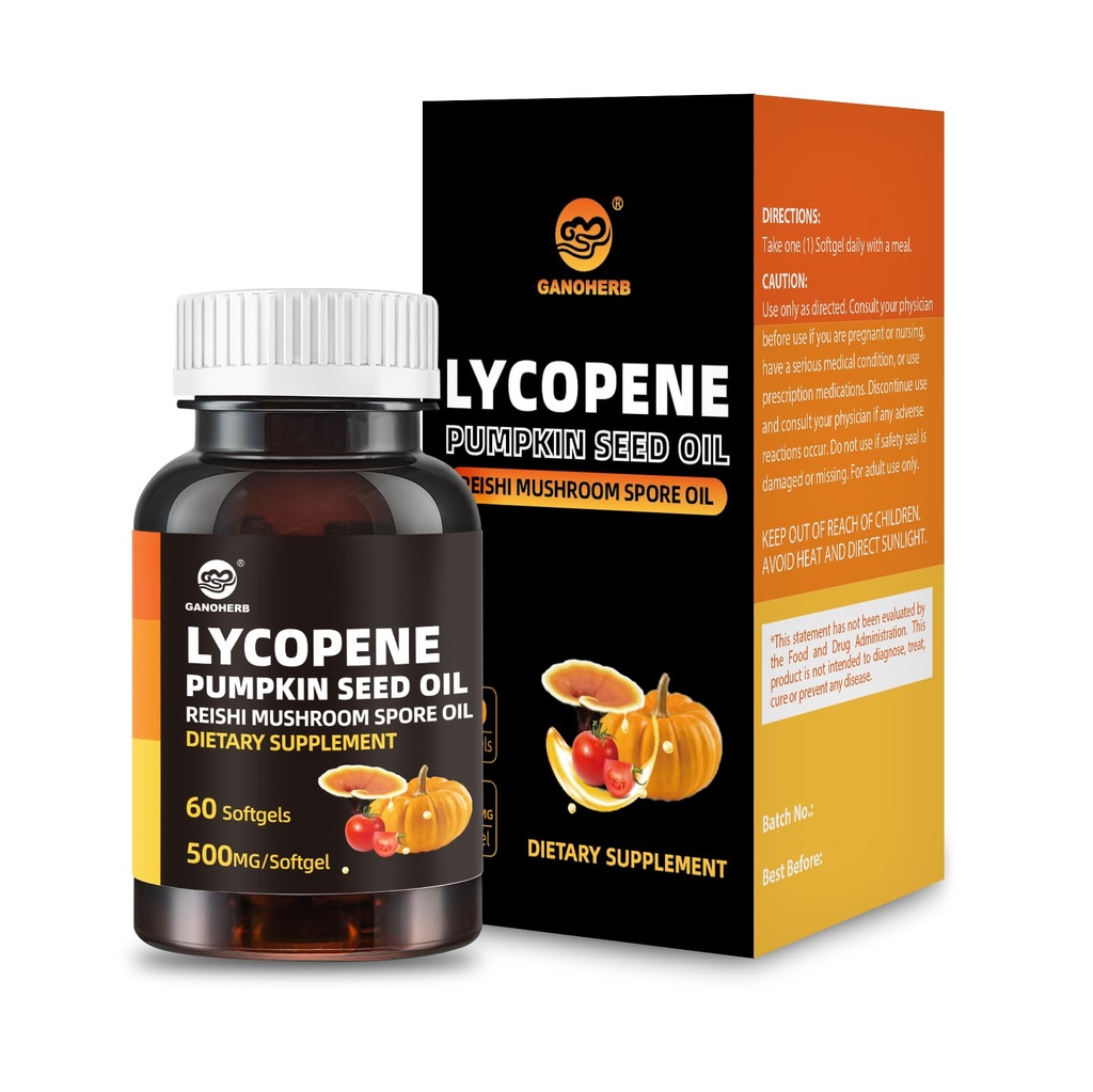 Pumpkin Seed Oil Capsule Lycopene Supplement, Cold Pressed Pumpkin Seed 3 in 1 Hair Growth Supplement with Reishi Mushroom Spore Oil for Urinary and Prostate Health, 60 Softgels