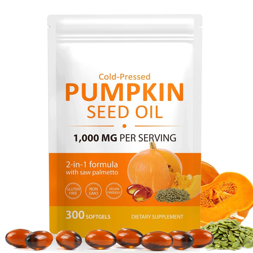 Daiasns Pumpkin Seed Oil with Saw Palmetto Capsules, 300 Softgels | Cold Pressed Pure Virgin Oil, Essential Fatty Acids & Phytosterols - Supports Hair, Urinary, Bladder & Prostate Health, Non-GMO