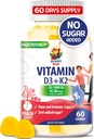 Witamina wolna od cukru D3 K2 Gummies 5000 IU - Gummies immunologiczne i podtrzymujące kości - Suplement Gummy witaminy D dla dorosłych - Wysoka absorpcja, Wegan, Halal, Bezglutenowe witaminy do żucia