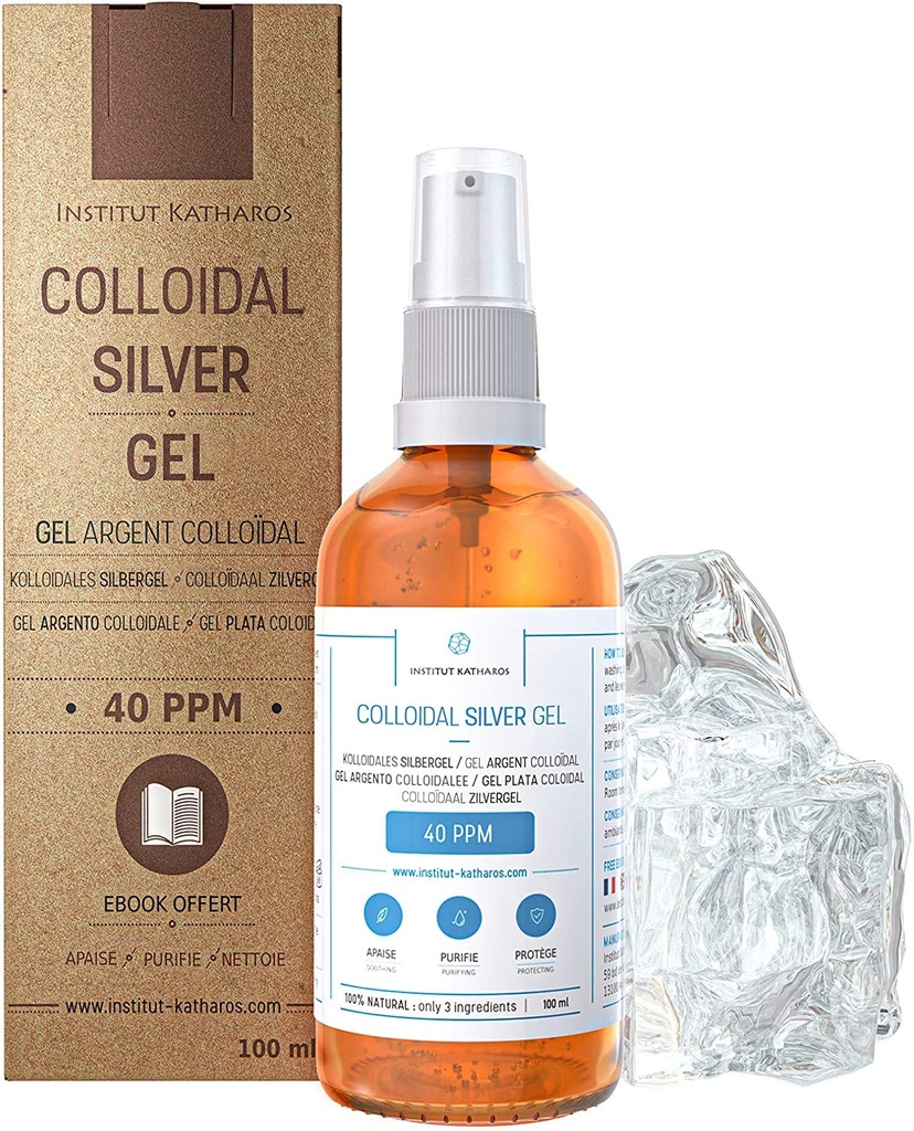 Pure Colloidal Silver Gel 40 PPM • 100% Naturalne i tylko 3 Składniki • Optymalna tekstura i wchłanianie (Lepsze niż kremy) • Amber Glass i Ultra- Praktyczny Pompa • Ebook Zawarte • Institut Katharos