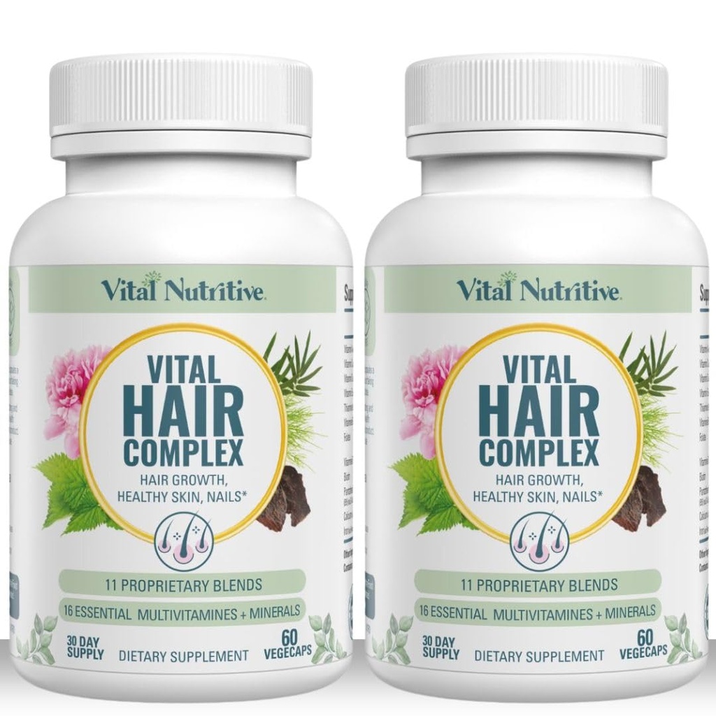 Vital Hair Complex - Witaminy wzrostu włosów dla kobiet i mężczyzn - Biotyna i witamina B - Suplement wzrostu włosów dla zdrowej skóry włosów i paznokci - Hormon i gluten Wolna - Witaminy włosów dla kobiet