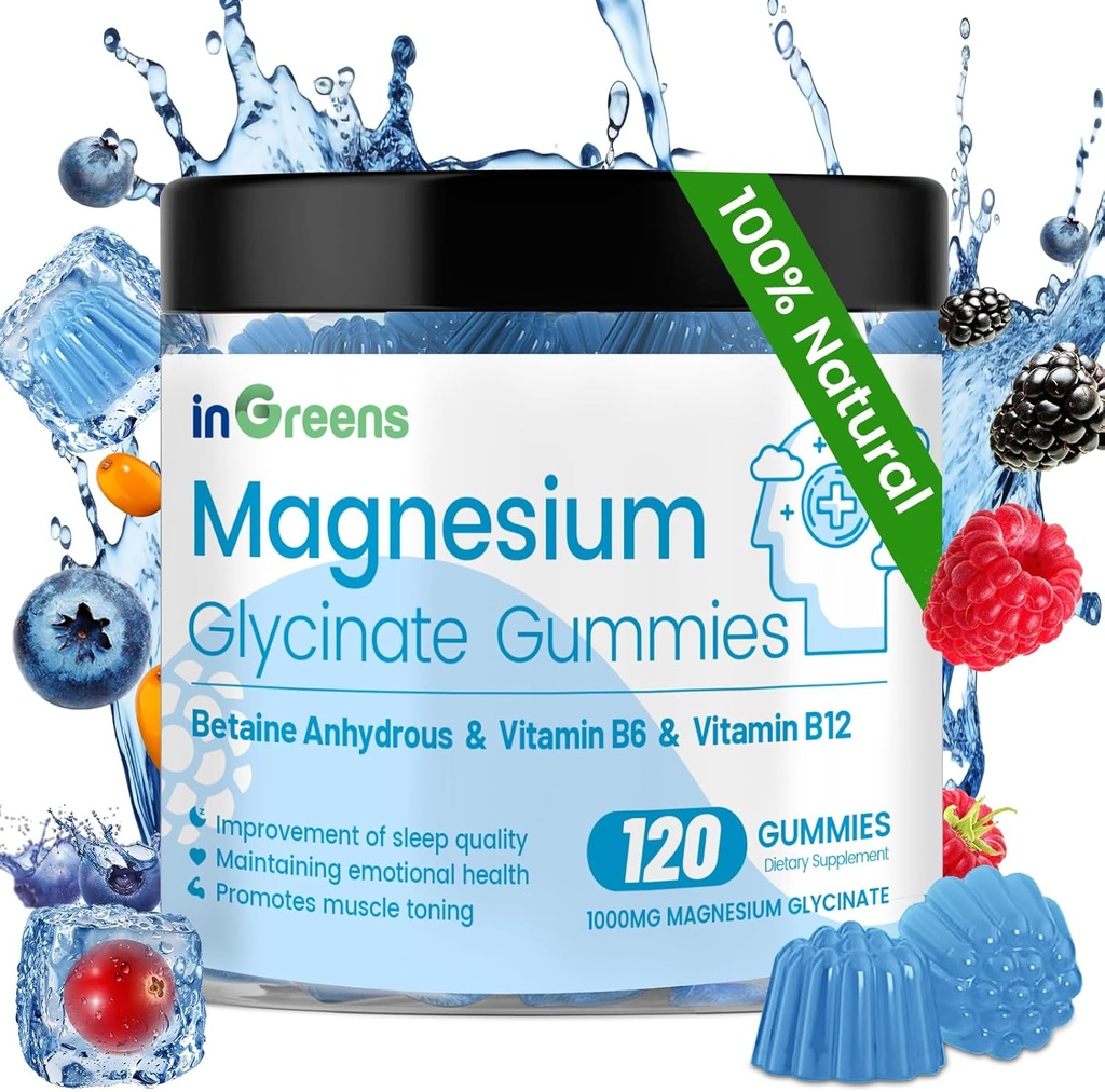 120 Hrabia Glucynian magnezu Gummies 700mg, Gummies magnezu do żucia dla dorosłych i dzieci, Wysoka Absorpcja, Sen, Relaks i Focus Support, Non-GMO, Gluten- Free, Mieszany Flavor Berry, 60 Day Supply