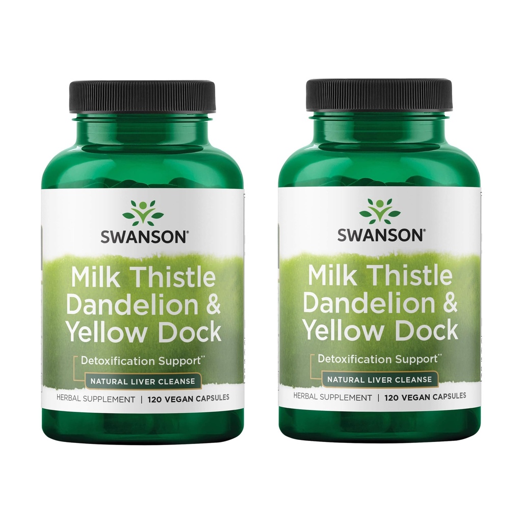 Swanson Milk Thistle, Dandelion & Yellow Dock - Herbal Liver Supplement Supplement - Natural Supplement Helping to Content Overall Health & Wellbeing - (120 kapsułek) (2 opakowania)