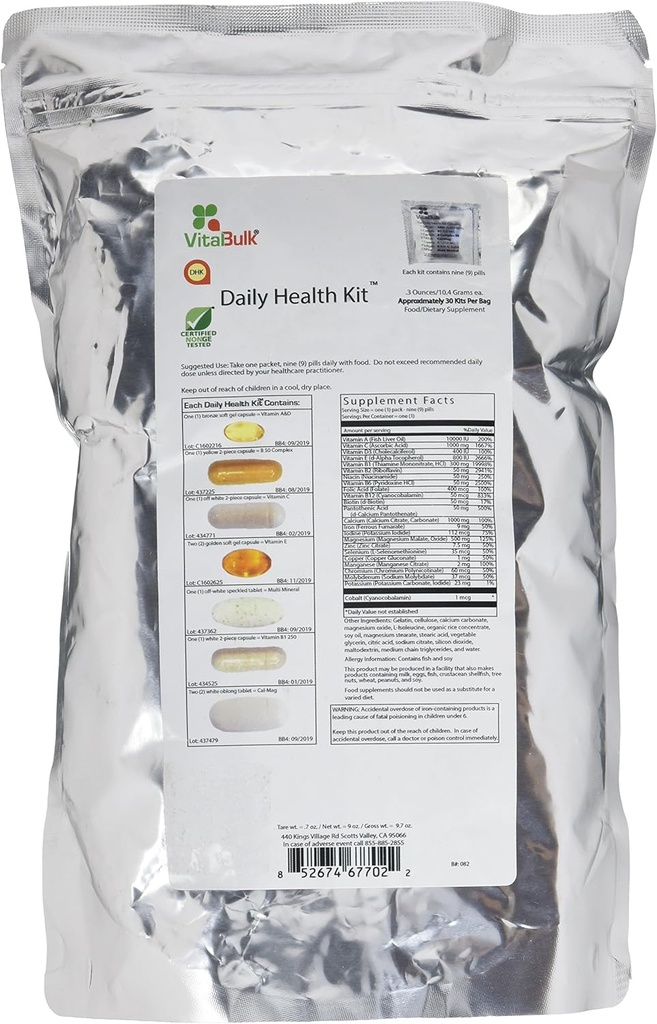Vital luzem Daily Health Kit Packet Multivitamin & Mineral 30 Count Box - Multivitamin dla mężczyzn i kobiet - Zawiera witaminę C 1000mg A D E K B Complex B12 Żelazny wapń Magnezu i suplement potasu