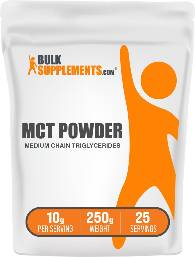 BulkSupplements.com Proszek MCT - Triglicerydy o średnim łańcuchu, z MCT Oil Coconut Oil, MCT Oil Powder - MCT Supplement for Energy - Gluten Free, 10 g na serving, 250g (8.8 oz) (opakowanie po 1)