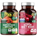Number One Nutrition N1N Premium i Organic Superfood Greens i Beet Root Tablets for Immunity and Antioksydant Support, Packed with Alfalfa, Spirulina and Barley Grass, 120 Tablets