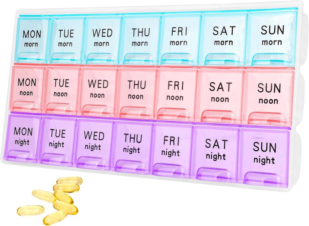 Duży tygodniowy pill organizer 3 razy w ciągu dnia, Travel pill cases Moisture- Dowód 7 dzień pill Contaner, Medicine pill Organizer, Przenośne do tabletek witaminy suplementy oleju rybnego