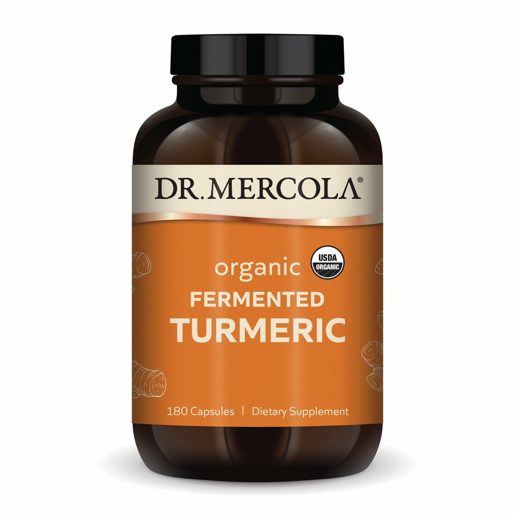 Dr Mercola Organic Fermented Turmeric - 370 mg Fermented Turmeric - Wysoka dostępność Kurkuminoidy - USDA Organic, Non-GMO, Gluten- Free & Soy- 180 Kapsułki (90 Servings)
