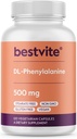 BESTVITE DL- Fenyloalanina 500mg (120 kapsułki wegetariańskie) - bez stearynianów - bez filtrów - wegan - bez glutenu - bez GMO