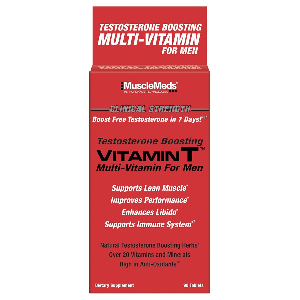 MuscleMeds Vitamin T Daily Complete Multivitamin for Men Enhances Testosterone Muscle Building Sexual Performance 20 Vitamins Minerals Fenugreek Tribulus Longjack, Brown, 90 Count