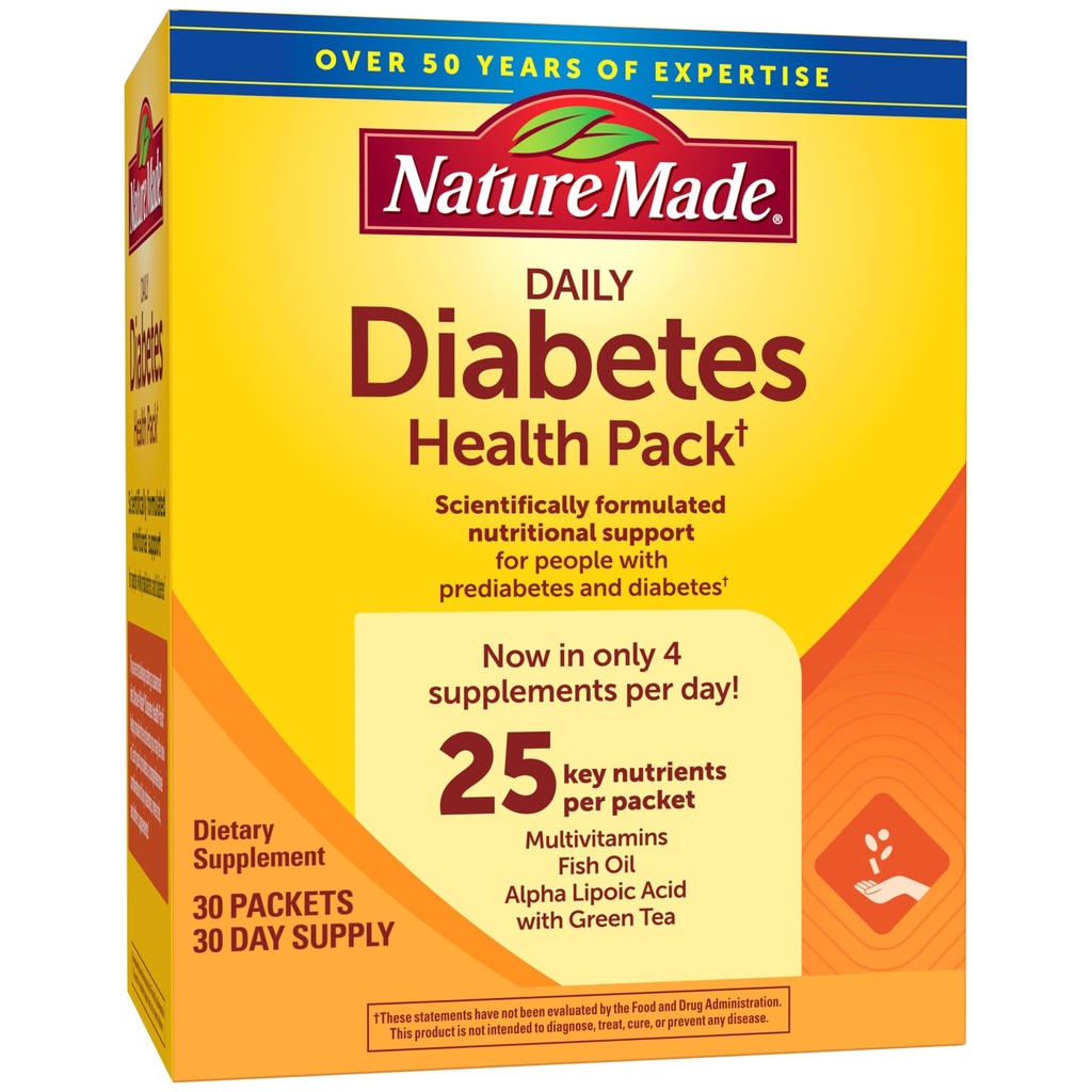 Nature Made Daily Diabetes Health Pack, Suplement diety dla wsparcia żywieniowego, 30 Pakiety, 30 Day Supply