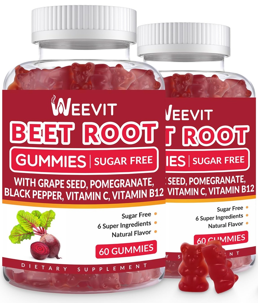 Gummy buraczane, suplement tlenku azotu dla mężczyzn Kobiety 124; Organiczny Gummy buraczany z ziarnem winogron, Grapegranat, Czarny pieprz, Witamina C, B12