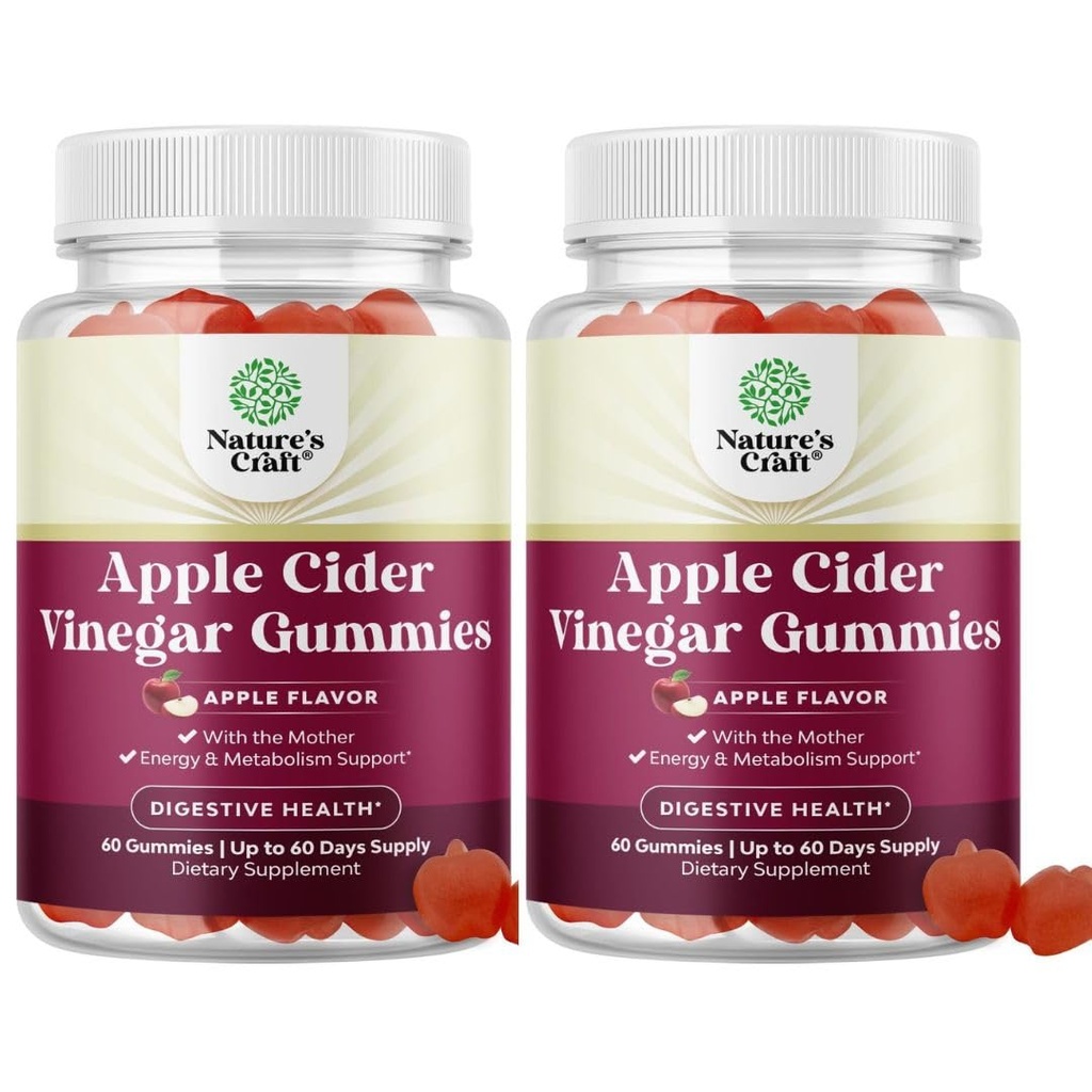 Jabłko Cydr Gummies ocet z matczynym - Natural Energy Supplement ACV Gummies z Matką do Oczyszczania Ciała Immune Support i Gut Health- Pyszny suplement ACV z But Root Powder 2 opakowanie