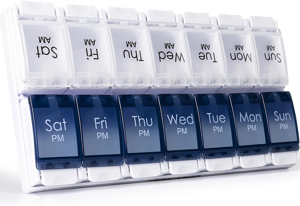 MERICARGO Am Pm Pill Organizator 7 dzień, 2 razy w ciągu dnia duży tygodniowy pill Box, Push Przycisk codzienne pill Case dla witaminy, olej rybny, suplementy