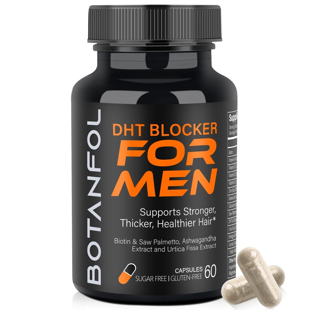 DHT Blocker for Men Hair Growth: Natural Hair Loss Supplement - Formula with 10000mcg Biotin & Saw Palmetto for Mens thinning Support - 1 Monthly Supply