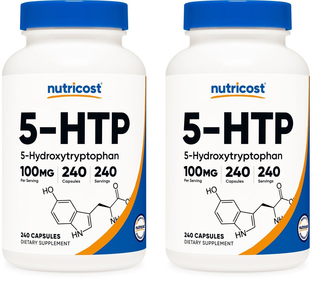 Nutricost 5- HTP 100mg, 240 Kapsułki wegetariańskie (5- Hydroxytryptofan) - Non-GMO & Gluten Free (2 butelki)