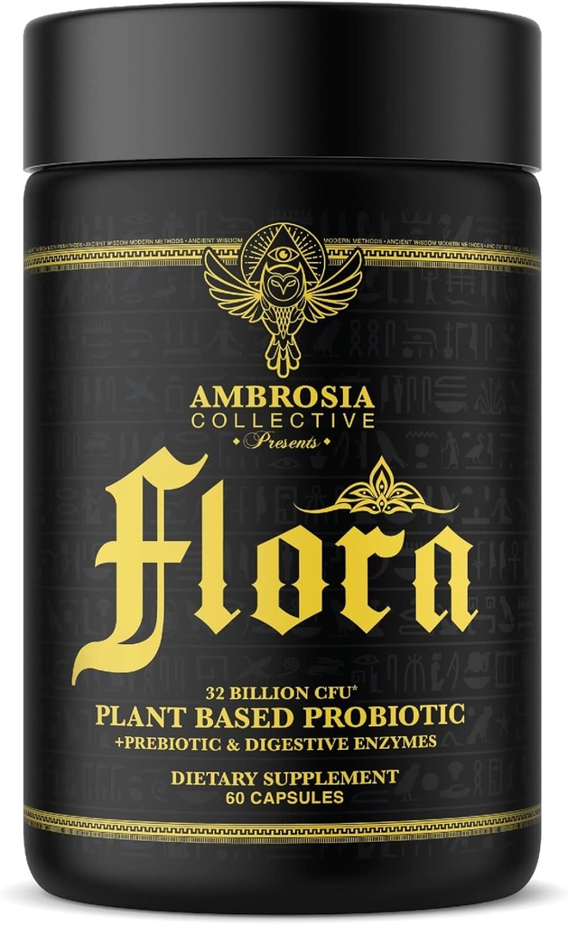 Ambrosia Flora Digestive Enzymes with Probiotics and Prebiotics, Plant Based Gut Health Supplement, 32 Billion CFU, Vegan Probiotic for Digestive Health (30 Służenia)