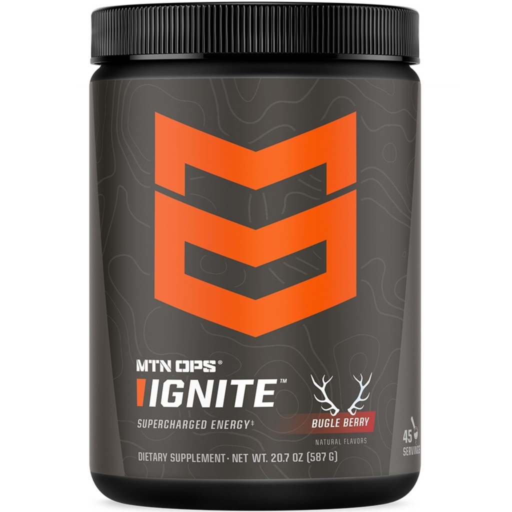 MTN OPS Ignite Energy Drink Powder, Gluten Free Nootropic Supplement Drink Mix, L Arginina, L Cytrulina, Kofeina i Nootropic Sugar Free Drink Mix, 45 Słupki, Bugle Berry