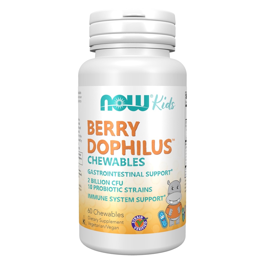 Teraz żywności Suplementy, BerryDophilus ™ z 2 Miliard, 10 szczeliny probiotyczne, Xylitol Sweetened, Szczepy zweryfikowane, 60 Chewables, opakowania mogą się różnić