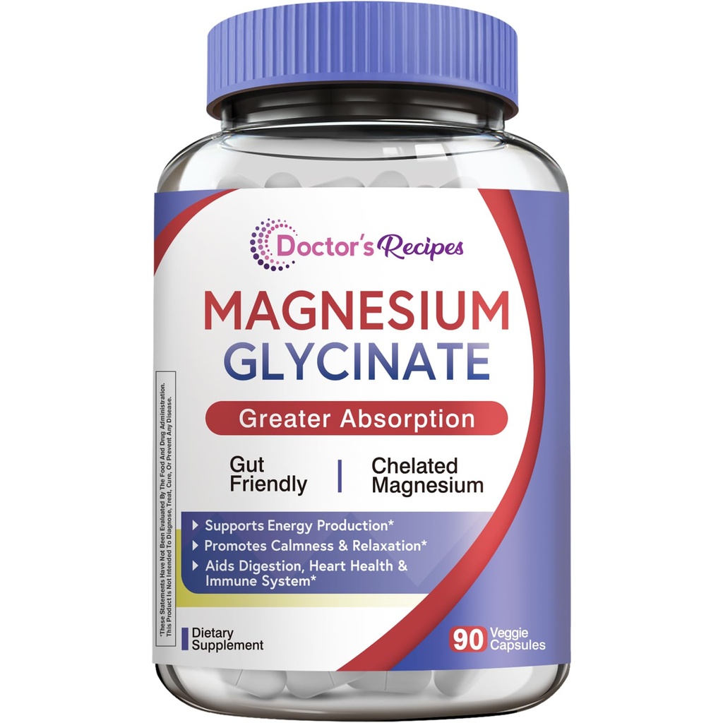 Przepisy lekarskie Magnezu Glycinate suplement, Amino Acid Chelated, Nie buforowane, Wysoka absorpcja, Easy on stomach, Wsparcie spokój, kość, Serce, Energia, Nerve, 90 Kapsułki wegańskie