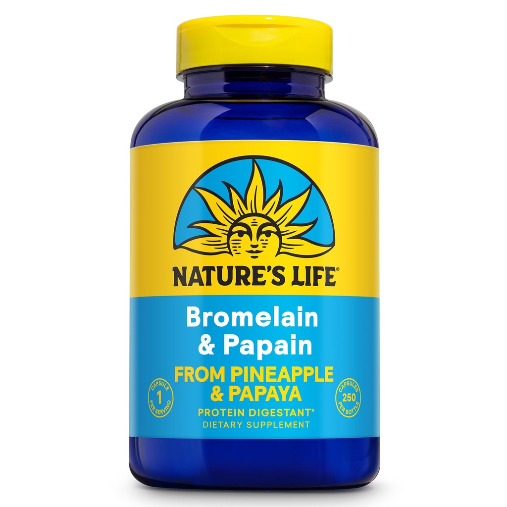 Bromelain & Papain & Nature 's Life 124; Enzymy proteolityczne dla gigestive support & Comfort 124; z Ananas & Papaya 124; 250mg (250 CT)