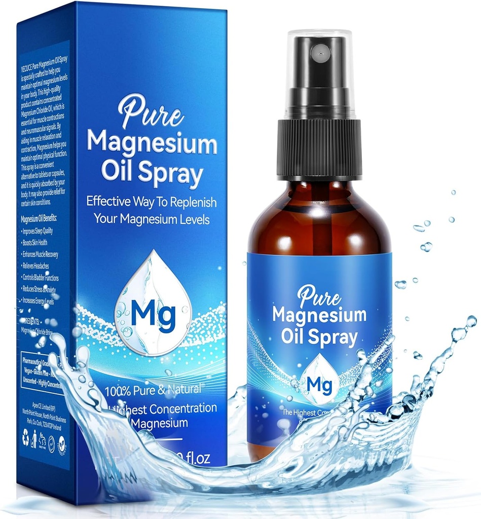 Rozpylacz magnezu, czysty rozpylacz oleju magnezu do stóp, naturalny organiczny składnik w szklanej butelce, łatwy w wchłanianiu i użyciu (60ML)