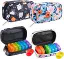Serfeymi Cotygodniowy Travel Pill Organizator 2 razy dziennie PM Rainbow Pill Box 7 dzień z Zipper Canvas pill Case, Medicine Organizer for Pills, Witaminy, Oleje rybne - Black 02 + Bloom 01