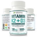 Max Wchłanianie Witamina K2 + D3 (5000j. m.) 90 Kapsułki wegetariańskie z MK- 7 (Menaquinone- 7) i Cholekalcyferol (z BioPerine) 3- Miesiące Dostawy - D3 z K2 dla Zdrowego Serca i silnych kości 124; Non-GMO